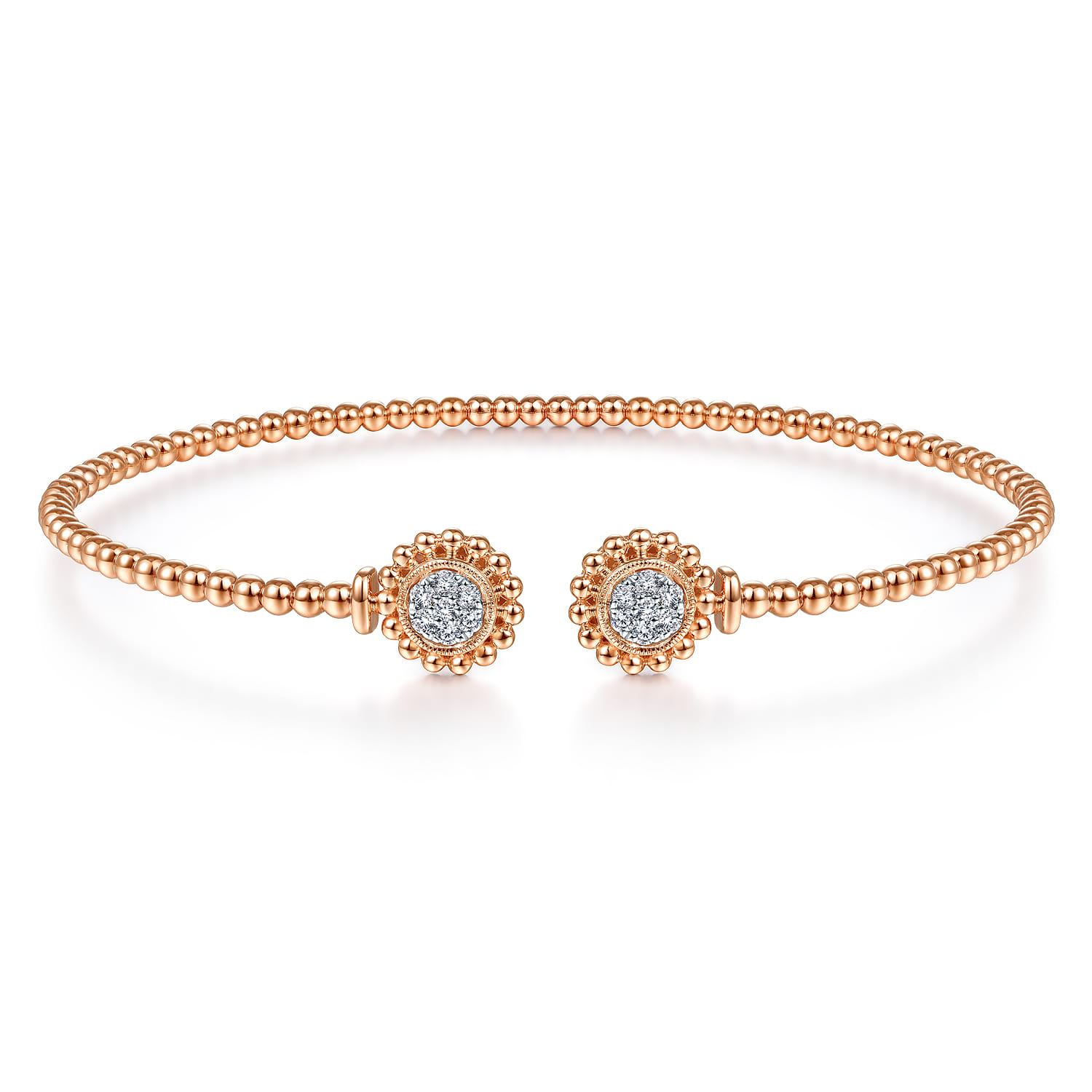 14K Rose Gold Open Bangle with Pave Diamond Circles - 0.18 ct - Shot 1