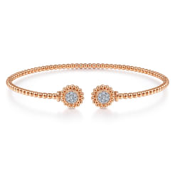 14K Rose Gold Open Bangle with Pavé Diamond Circles