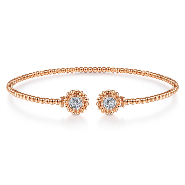 14K Rose Gold Open Bangle with Pave Diamond Circles - 0.18 ct - Shot 1