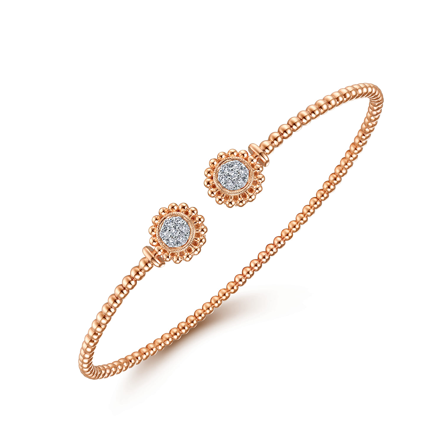 14K Rose Gold Open Bangle with Pave Diamond Circles - 0.18 ct - Shot 2