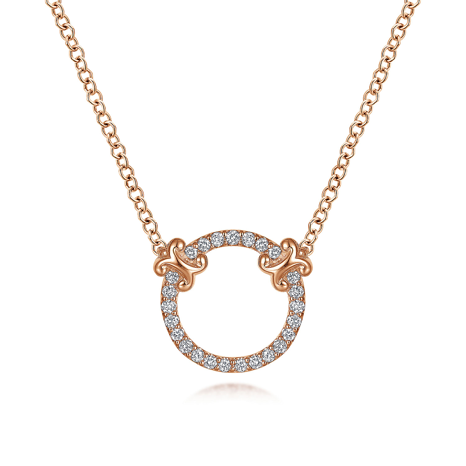 14K Rose Gold Open Diamond Circle Pendant Necklace