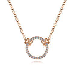 14K Rose Gold Open Diamond Circle Pendant Necklace
