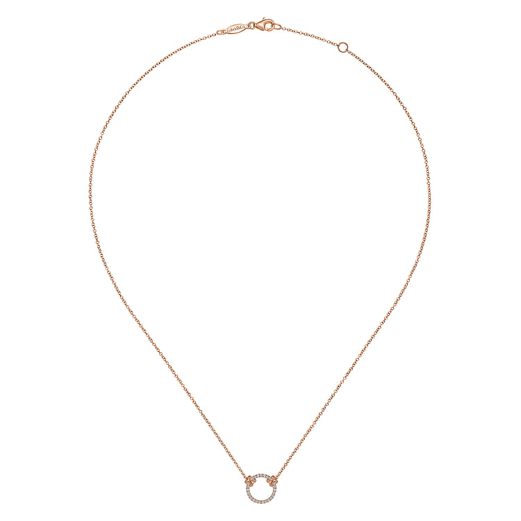 14K Rose Gold Open Diamond Circle Pendant Necklace