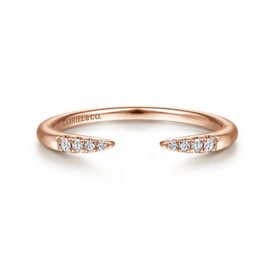 14K Rose Gold Open Diamond Tipped Stackable Ring