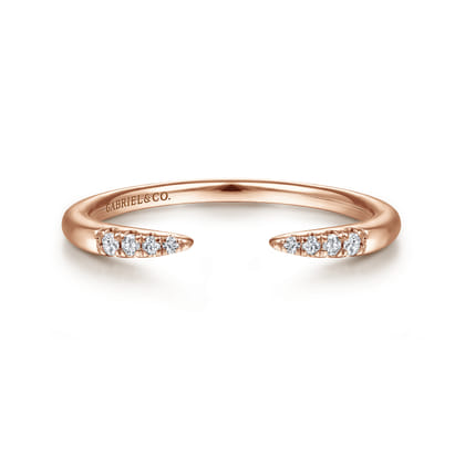 14K Rose Gold Open Diamond Tipped Stackable Ring