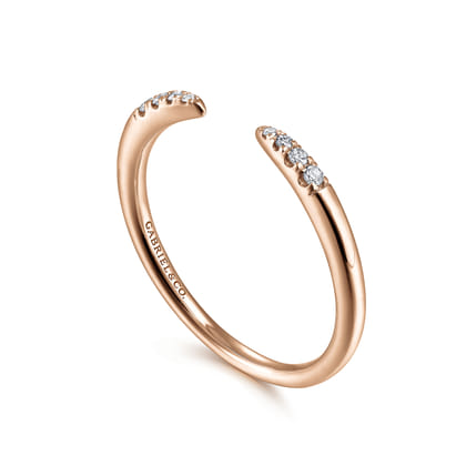 14K Rose Gold Open Diamond Tipped Stackable Ring