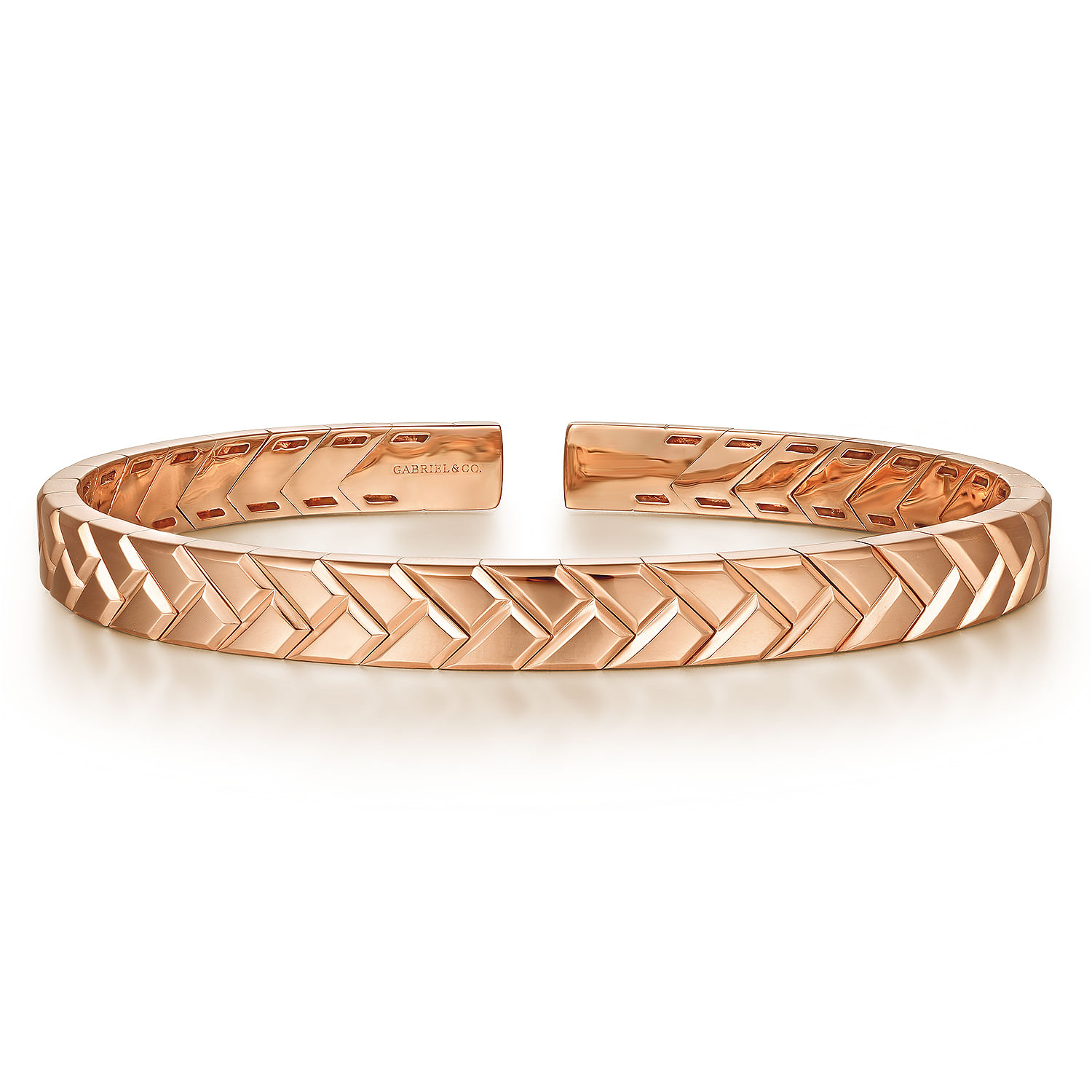 14K Rose Gold Open Herringbone Cuff Bangle