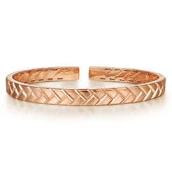 14K Rose Gold Open Herringbone Cuff Bangle