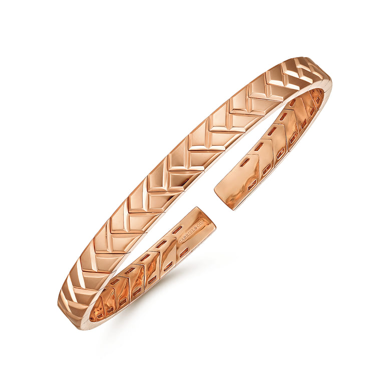 14K Rose Gold Open Herringbone Cuff Bangle - Shot 2
