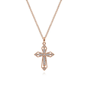 14K Rose Gold Openwork Diamond Cross Necklace