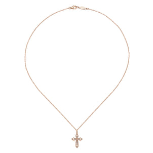 14K Rose Gold Openwork Diamond Cross Necklace