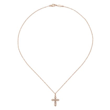 14K Rose Gold Openwork Diamond Cross Necklace