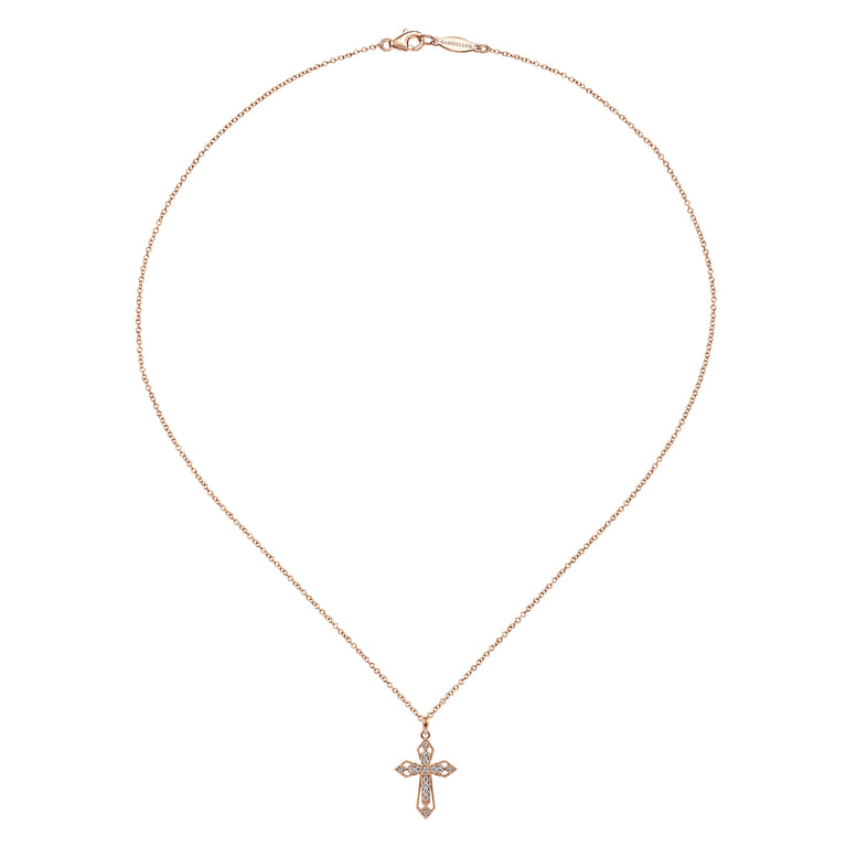 14K Rose Gold Openwork Diamond Cross Necklace - 0.1 ct - Shot 2