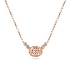 14K Rose Gold Oval Morganite Pendant Necklace with Diamond Accents