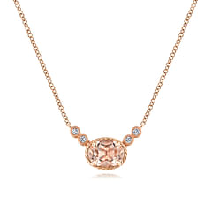 14K Rose Gold Oval Morganite Pendant Necklace with Diamond Accents