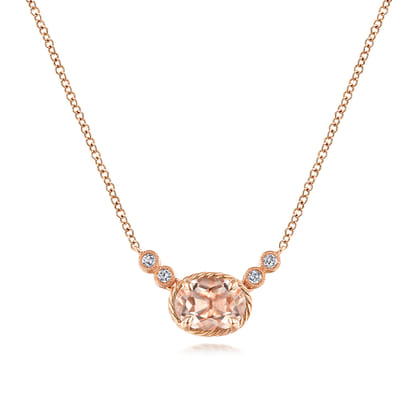 14K Rose Gold Oval Morganite Pendant Necklace with Diamond Accents