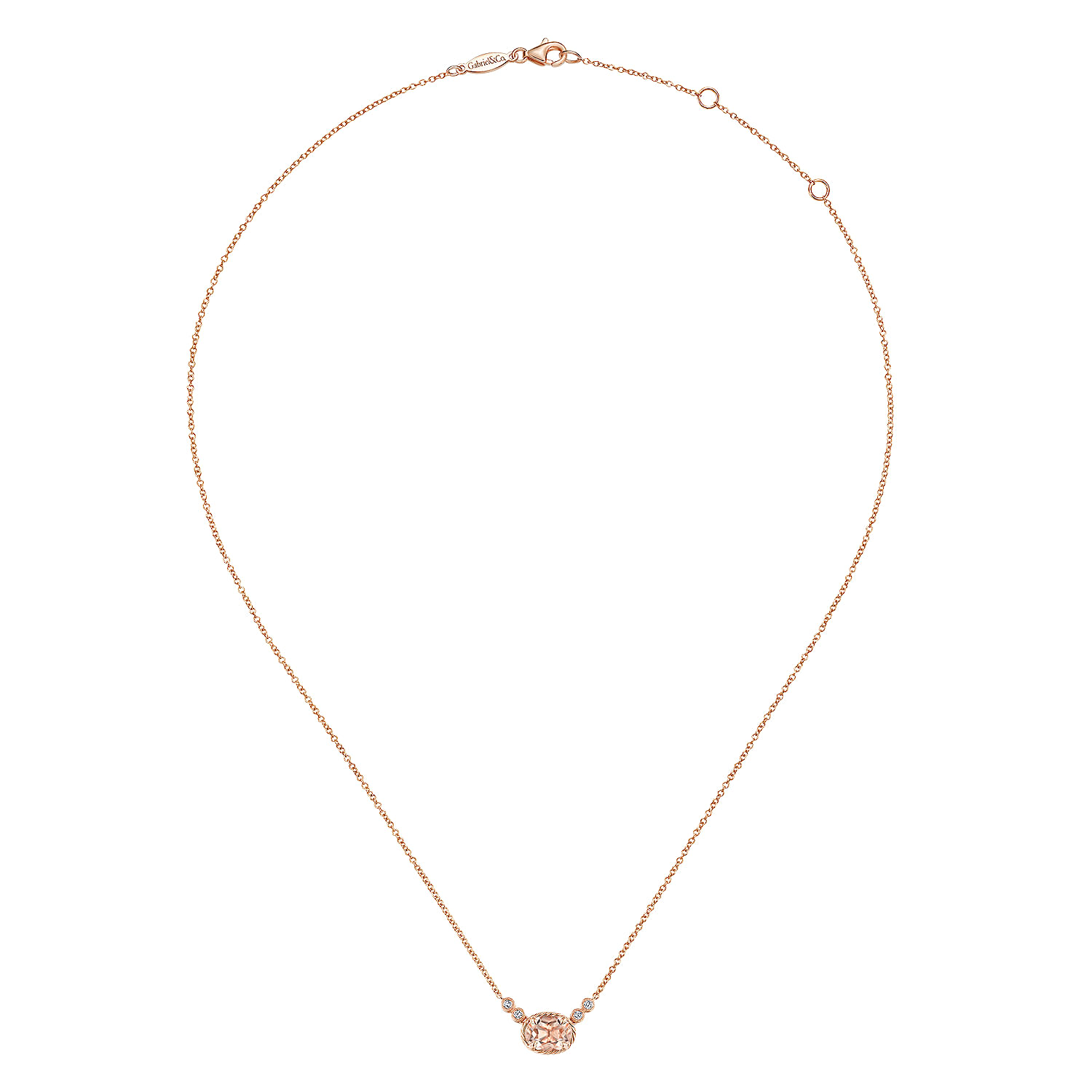 14K Rose Gold Oval Morganite Pendant Necklace with Diamond Accents