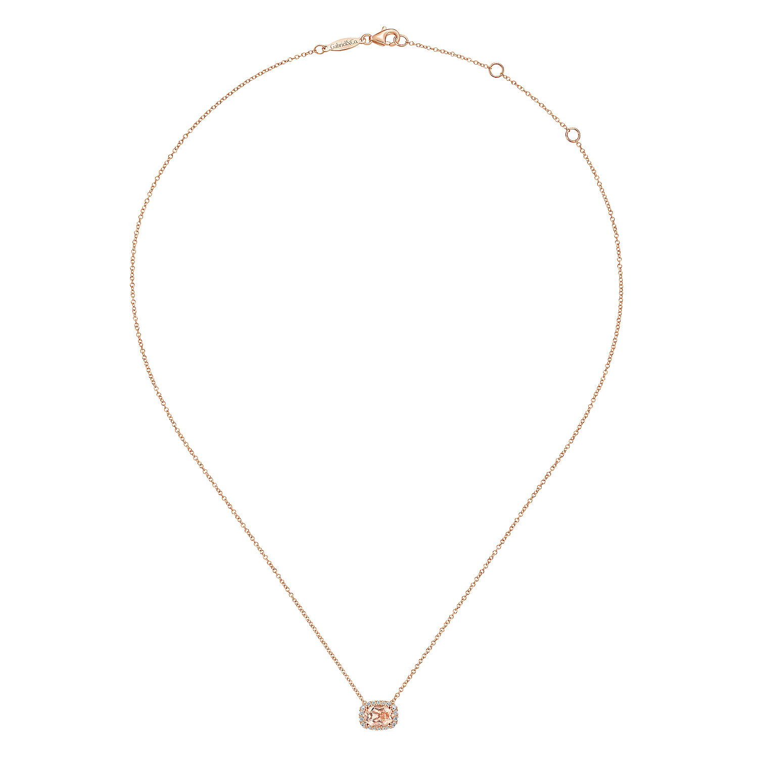 14K Rose Gold Oval Morganite and Diamond Halo Pendant Necklace - 0.15 ct - Shot 2