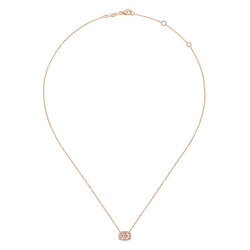 14K Rose Gold Oval Morganite and Diamond Halo Pendant Necklace - 0.15 ct - Shot 2