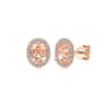 14K Rose Gold Oval Morganite and Diamond Halo Stud Earrings - 0.25 ct