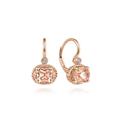 14K Rose Gold Oval Morganite and Diamond Leverback Earrings