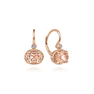 14K Rose Gold Oval Morganite and Diamond Leverback Earrings