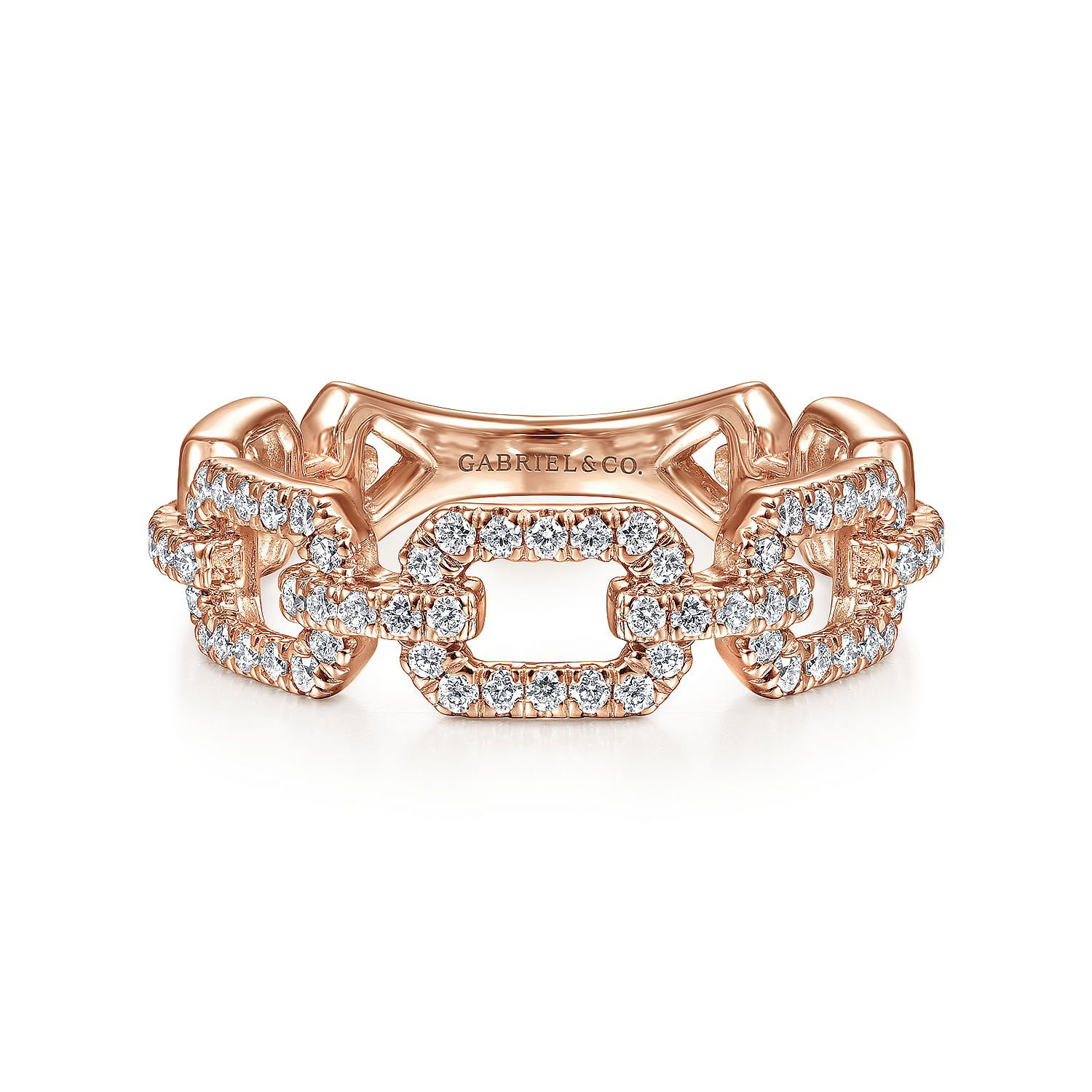 14K Rose Gold Pave Diamond Chain Link Ring Band
