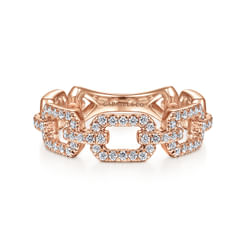 14K Rose Gold Pavé Diamond Chain Link Ring Band