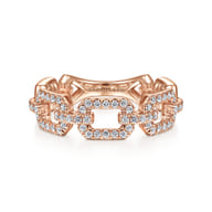 14K Rose Gold Pave Diamond Chain Link Ring Band