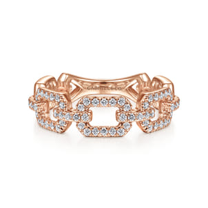 14K Rose Gold Pave Diamond Chain Link Ring Band