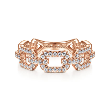 14K Rose Gold Pave Diamond Chain Link Ring Band