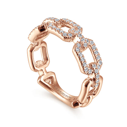 14K Rose Gold Pave Diamond Chain Link Ring Band