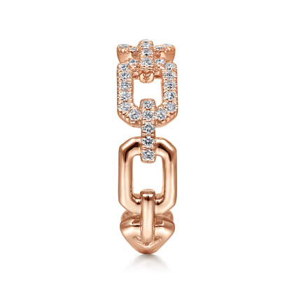 14K Rose Gold Pave Diamond Chain Link Ring Band
