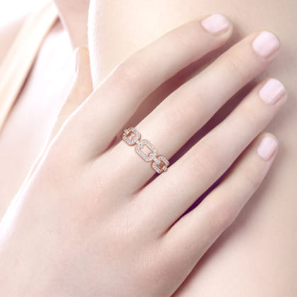 14K Rose Gold Pave Diamond Chain Link Ring Band