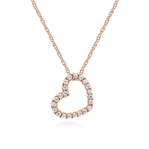 14K Rose Gold Pave Diamond Open Heart Necklace