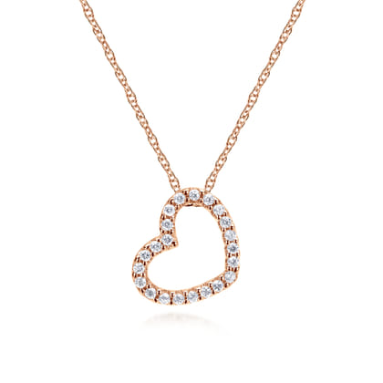 14K Rose Gold Pave Diamond Open Heart Necklace