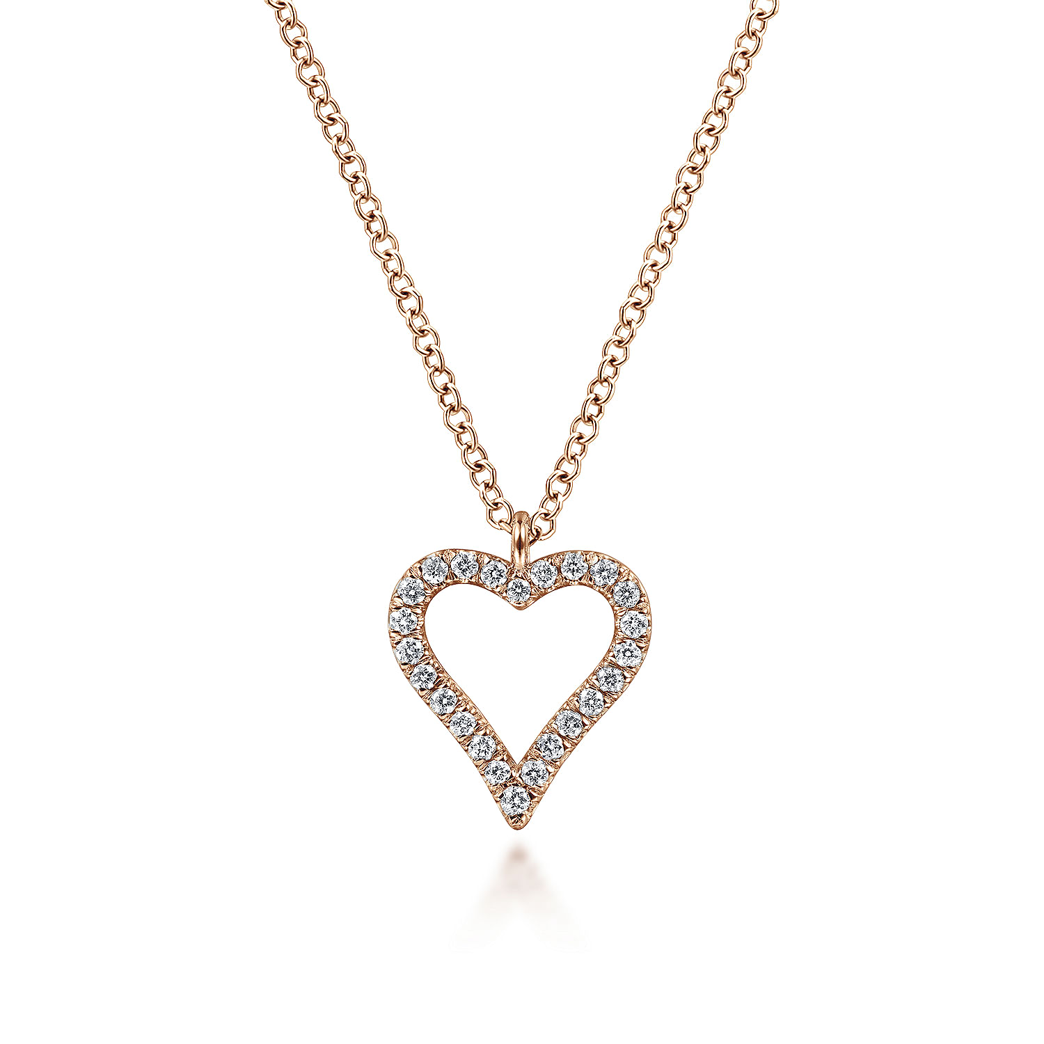 14K Rose Gold Pave Diamond Open Heart Necklace