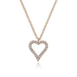 14K Rose Gold Pavé Diamond Open Heart Necklace