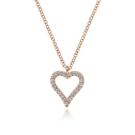 14K Rose Gold Pave Diamond Open Heart Necklace