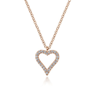 14K Rose Gold Pave Diamond Open Heart Necklace