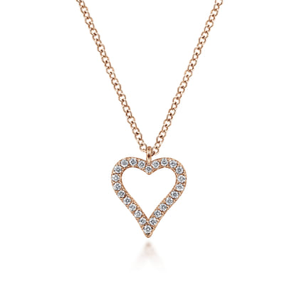 14K Rose Gold Pave Diamond Open Heart Necklace