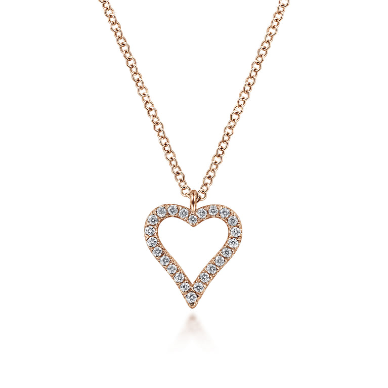 14K Rose Gold Pave Diamond Open Heart Necklace - 0.12 ct - Shot 1