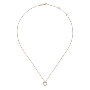 14K Rose Gold Pave Diamond Open Heart Necklace