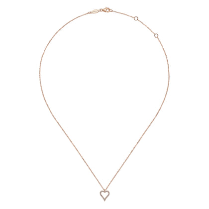 14K Rose Gold Pave Diamond Open Heart Necklace