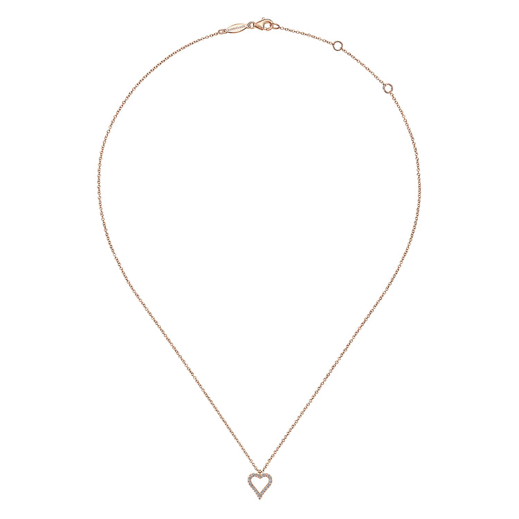 14K Rose Gold Pave Diamond Open Heart Necklace