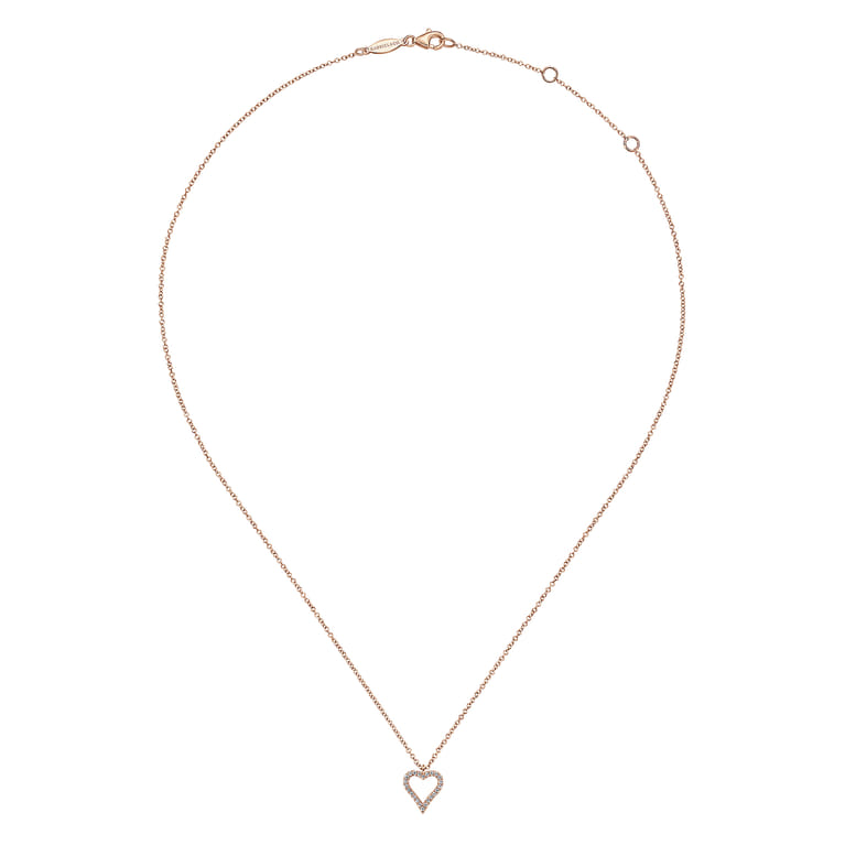 14K Rose Gold Pave Diamond Open Heart Necklace - 0.12 ct - Shot 2