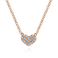 14K Rose Gold Pave Diamond Pendant Heart Necklace