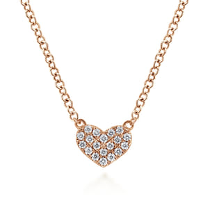 14K Rose Gold Pave Diamond Pendant Heart Necklace