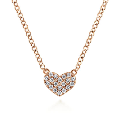 14K Rose Gold Pave Diamond Pendant Heart Necklace