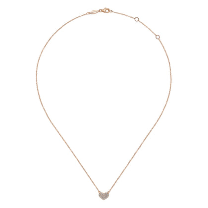 14K Rose Gold Pave Diamond Pendant Heart Necklace